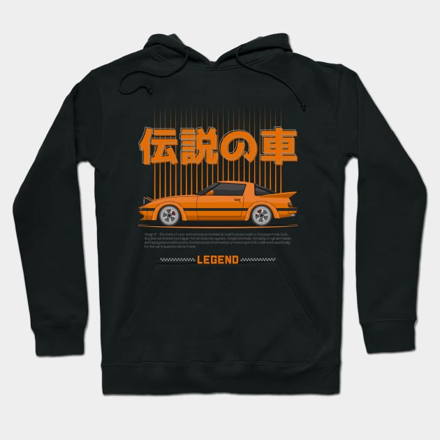 Midnight Racer Orange RX 7 FB JDM Hoodie by GoldenTuners